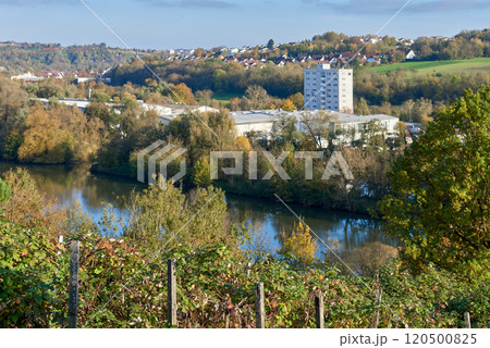 Breathtaking and scenic autumn landscape showcasing the beauty of a river and nature Breathtaking and scenic autumn landscape showcasing the beauty of a river and nature 120500825