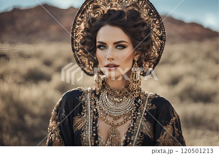 2100年トレンドを意識した西洋人ヘアメイクスタイル女性像を生成AIで表現しました（横写真） 120501213