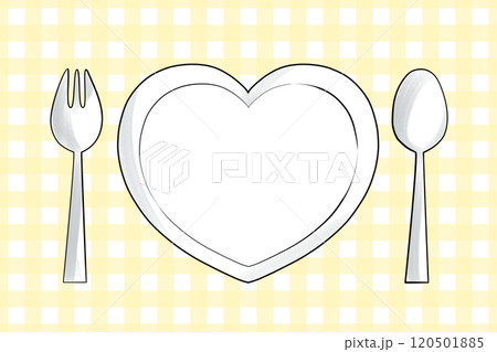 ハートのお皿のテーブルセッティング - クリームイエロー（薄い黄色）のランチョンマット 120501885