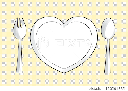 ハートのお皿のテーブルセッティング - クリームイエロー（薄い黄色）のランチョンマット 120501885