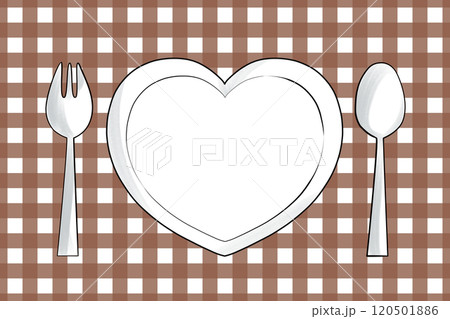 ハートのお皿のテーブルセッティング - 落ち着き感のあるココアブラウンのランチョンマット 120501886