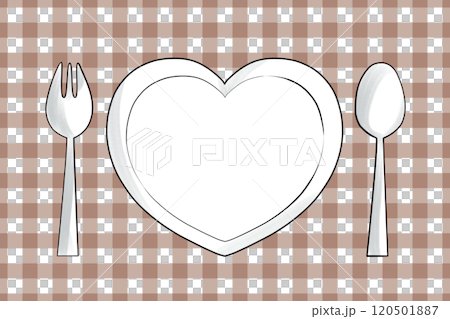 ハートのお皿のテーブルセッティング - 落ち着き感のあるココアブラウンのランチョンマット_02 120501887