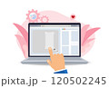 Hand touches laptop screen to select search by image, SEO Search Engine Optimization concept. Search with Ai assistant, websites to rank search engines. 120502245
