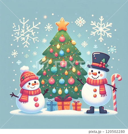 クリスマスツリーと雪だるま クリスマスツリー オーナメント ツリートップ サンタクロース