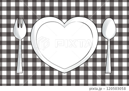 ハートのお皿のテーブルセッティング - フォーマルブラック(艶やかな黒)のランチョンマット_02 ハートのお皿のテーブルセッティング - フォーマルブラック(艶やかな黒)のランチョンマット_02 120503058