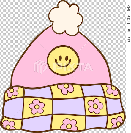 Groovy Winter beanie hat pink Illustration Pastel Bookish 120503648