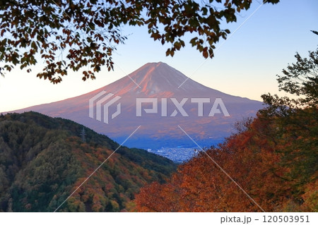 紅葉の御坂峠天下茶屋からの富士山展望 紅葉の御坂峠天下茶屋からの富士山展望 120503951