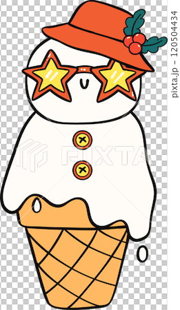 Cute Groovy Summer Christmas melted snowman ice cream cartoon doodle Cute Groovy Summer Christmas melted snowman ice cream cartoon doodle 120504434