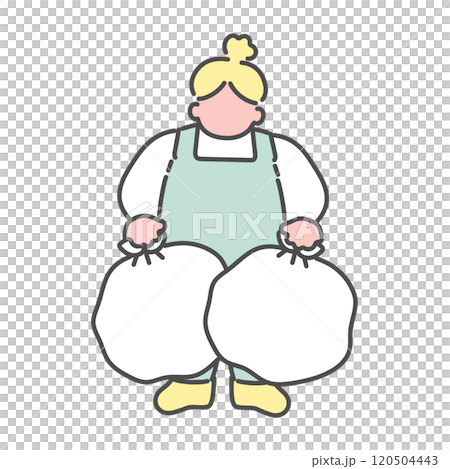 ゴミ出しをするシンプルな線画女性 イラスト ゴミ出しをするシンプルな線画女性 イラスト 120504443