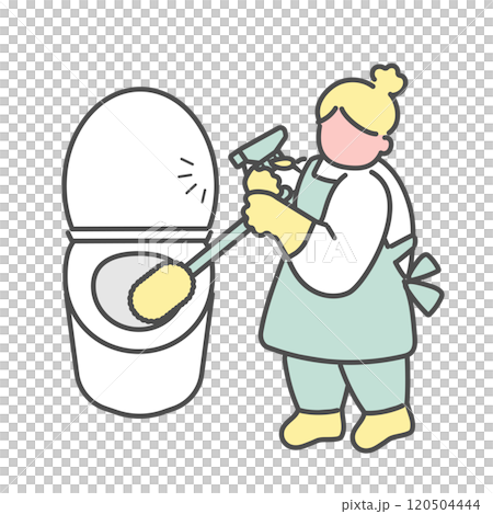 トイレ掃除をするシンプルな線画女性　イラスト 120504444