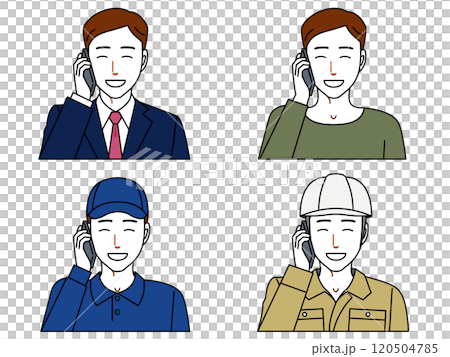 スマホで電話する笑顔の若い男性 スマホで電話する笑顔の若い男性 120504785