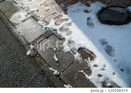 地面に溶け残る雪 120506474