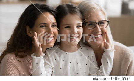 Multi-generational relatives women celebrate family day, closeup portrait 120506556