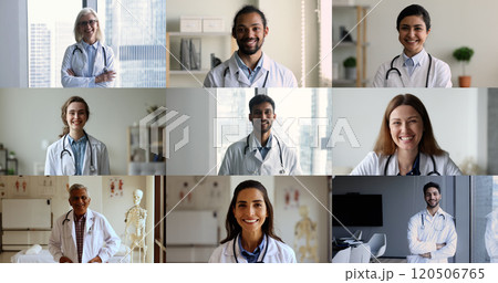 Group of doctors in uniform look at camera 120506765
