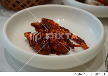 Korean side dish of burdock marinated in seasoning Korean side dish of burdock marinated in seasoning 120507131