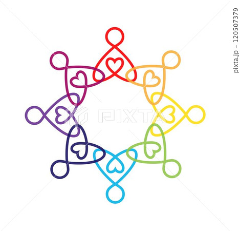 Illustration of people. A group of ten people in a circle. 120507379