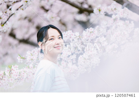 桜の花と若い女性 桜の花と若い女性 120507461