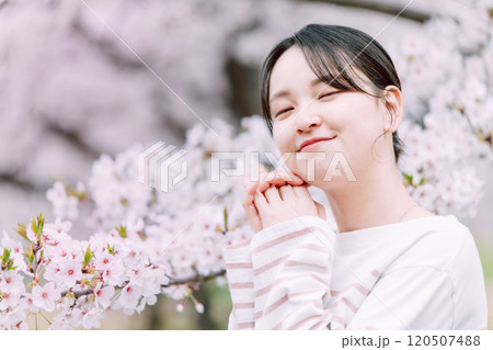 桜の花と若い女性 桜の花と若い女性 120507488