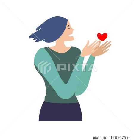Girl holds a heart in her hands concept of self love, Valentines day, a gift to a loved one. Girl holds a heart in her hands concept of self love, Valentines day, a gift to a loved one. 120507553
