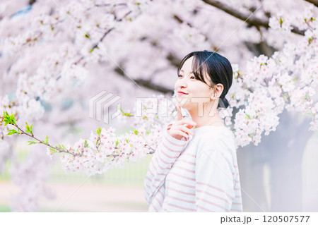 桜の花と若い女性 桜の花と若い女性 120507577
