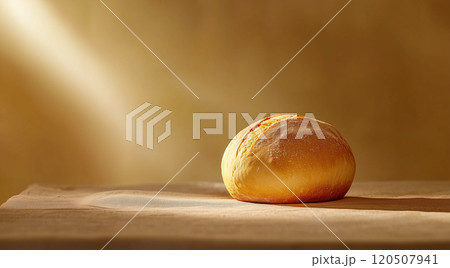 白いリネンの上に置かれた黄金色のパン 白いリネンの上に置かれた黄金色のパン 120507941