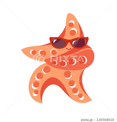 Cool starfish. Dancing starfish in sunglasses. Starfish mascot Cool starfish. Dancing starfish in sunglasses. Starfish mascot 120508010