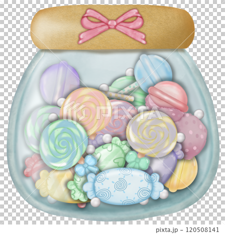 Assorted lollipop candies in a Glass jar for decorative , party setting. hand drawn cartoon style. 120508141