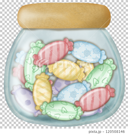 Assorted lollipop candies in a Glass jar for decorative , party setting. hand drawn cartoon style. 120508146