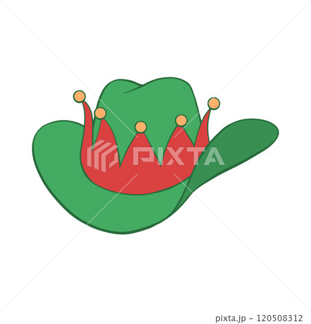 Green and red Christmas cowboy elf hat hand drawn illustration  120508312
