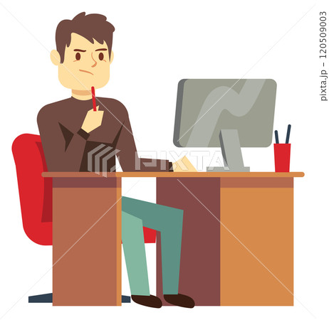 Office worker thinking. Corporate employee cartoon character Office worker thinking. Corporate employee cartoon character 120509003
