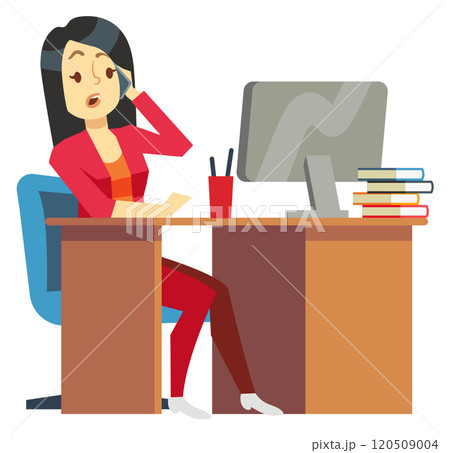 Businesswoman talk on phone. Work problem. Office workplace Businesswoman talk on phone. Work problem. Office workplace 120509004