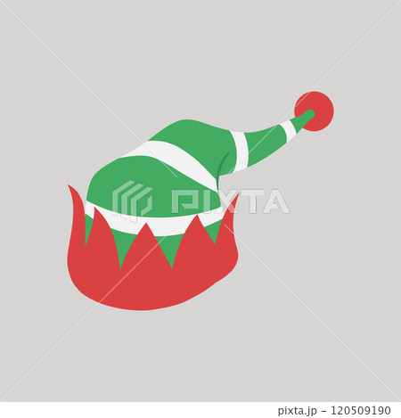 Green, white striped and red Christmas pointed elf hat hand drawn flat design illustration 120509190