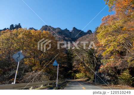 秋晴れの妙義山　中之嶽駐車場より見る奇岩群 120510249