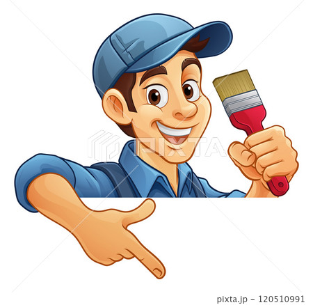 Painter Decorator Cartoon Paint Brush Handyman 120510991