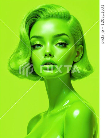Retro green haired girl. 120511031