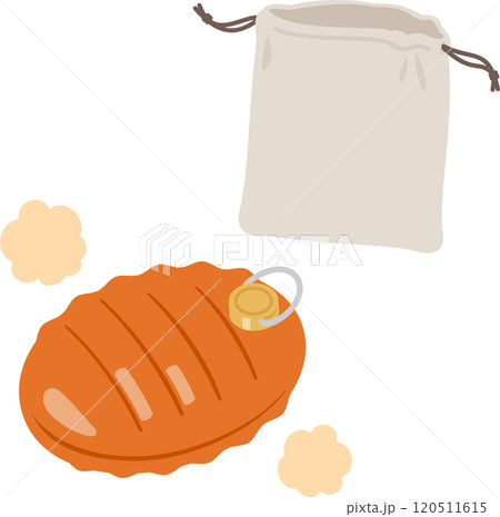 銅製の湯たんぽと巾着袋 120511615