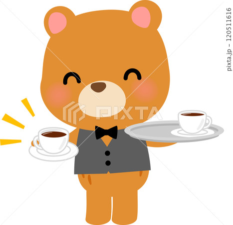 絵画。原画【コーヒーカップの熊ちゃんは喜んでコーヒーを飲みます