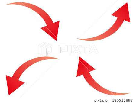 赤グラデーションのカーブ矢印イラストセット 120511893