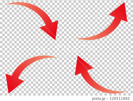 赤グラデーションのカーブ矢印イラストセット 120511893