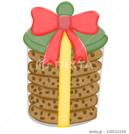 Jar of cookies tied with a red bow, a sweet Christmas decoration. 120512230