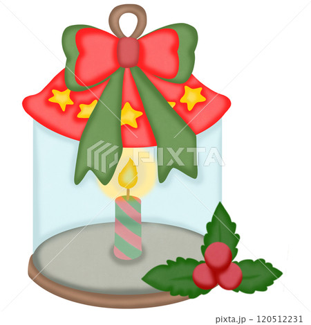 Cute cartoon lantern adorned with holly, a charming Christmas decoration. 120512231
