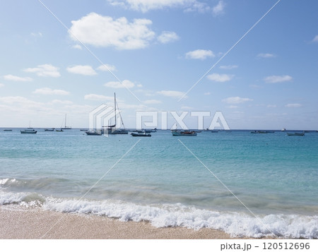 Yachts seen from beach on Sal island in Cape Verde 120512696