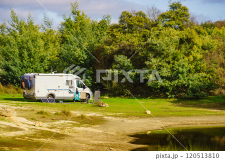 Rv motorhome on nature. Holidays trip. Rv motorhome on nature. Holidays trip. 120513810