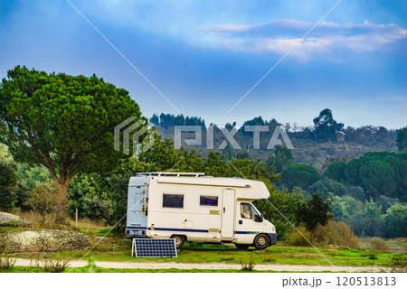 Rv caravan on nature. Autumn time. Rv caravan on nature. Autumn time. 120513813
