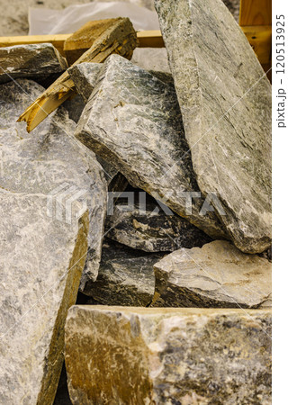 Stone masonry material on construction site Stone masonry material on construction site 120513925