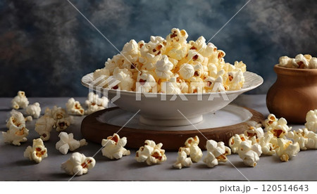 《AI画像》お皿に盛ったポップコーン 120514643