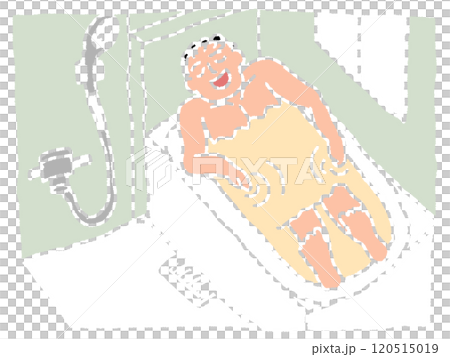 鉛筆画風のお風呂でリラックスする人のイラスト 120515019