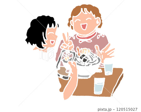 鉛筆画風のご当地グルメを撮影する人のイラスト 120515027