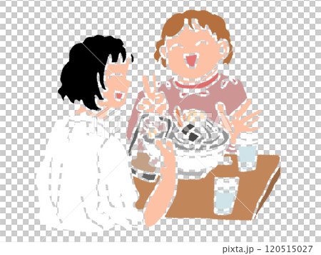 鉛筆画風のご当地グルメを撮影する人のイラスト 120515027