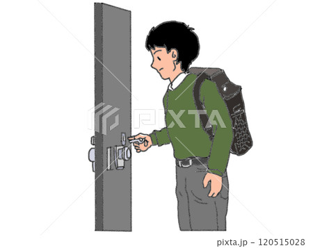 鉛筆画風のドアのカギを閉める人のイラスト 120515028